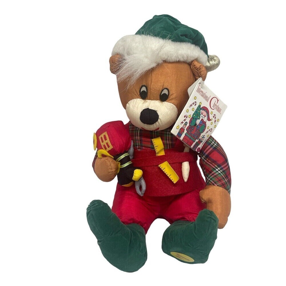 Vintage Christmas Bear Plush Santas Helper Toy Maker 1993 International SIlver